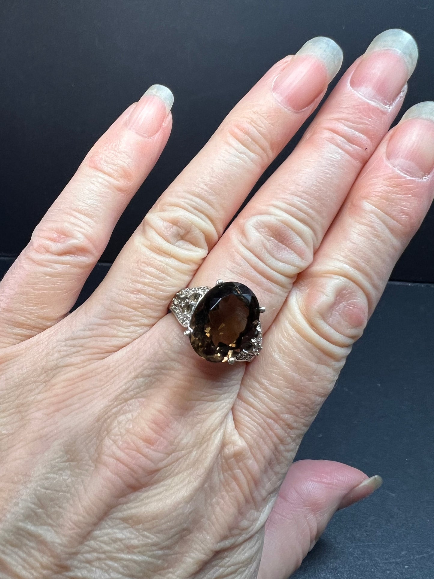 Smoky quartz Sterling silver ring size 8