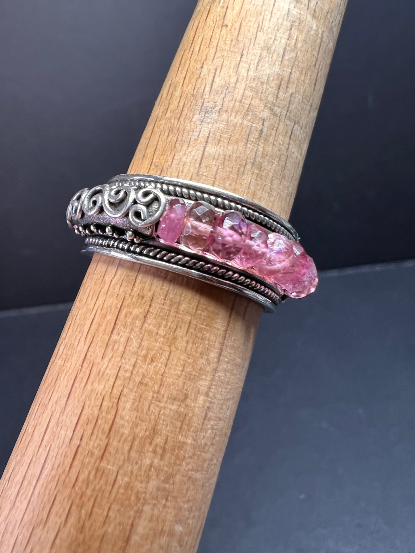 Vintage Suarti pink tourmaline Bali sterling silver 18k gold ring size 9