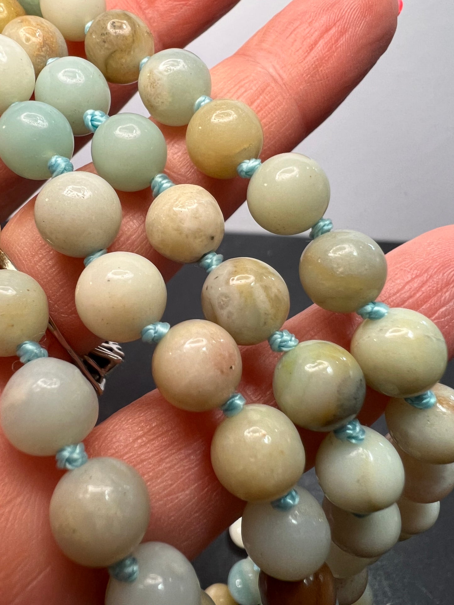 Amazonite knotted mala style endless necklace