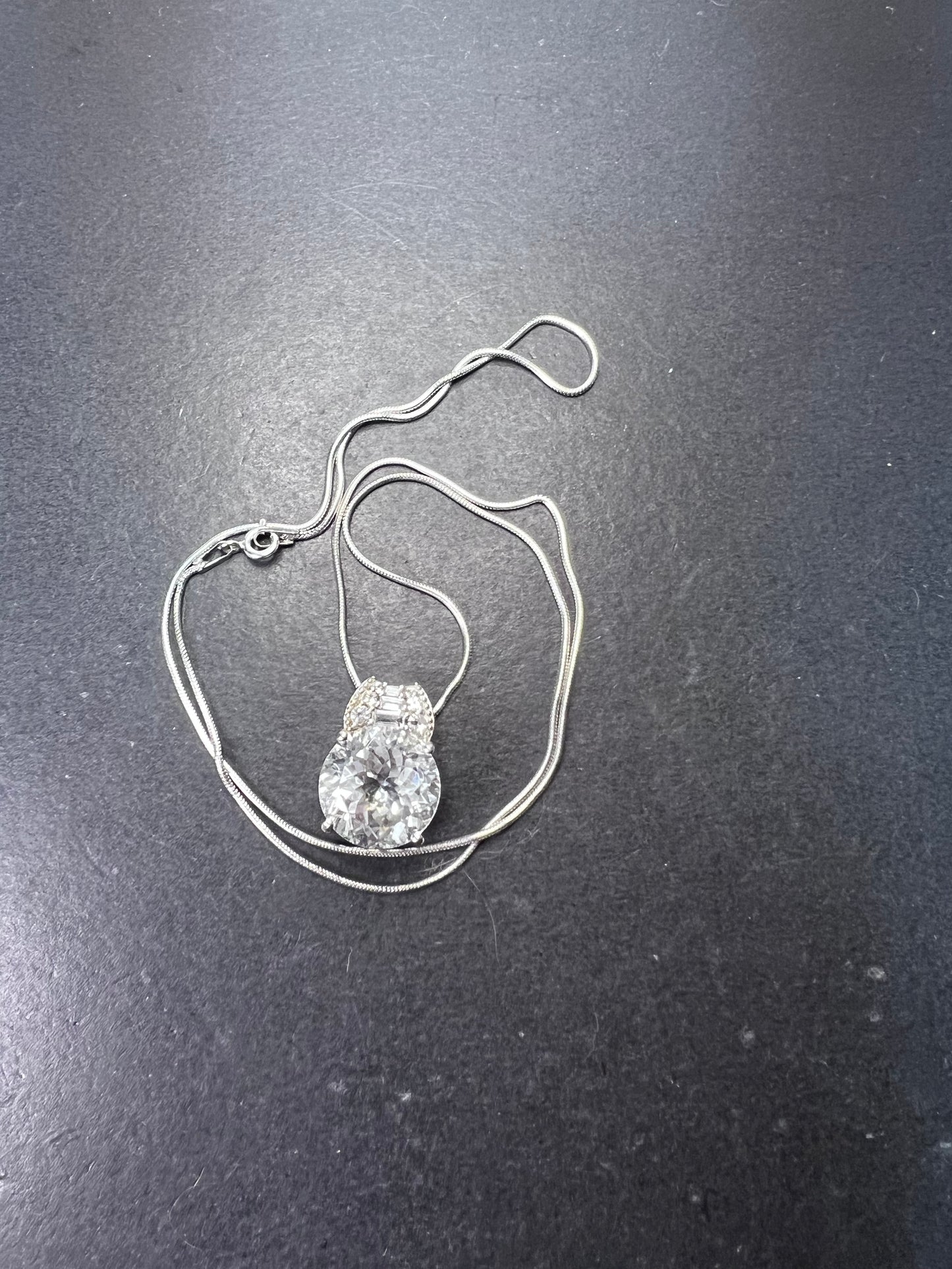 White topaz sterling silver pendant and 20 inch chain necklace