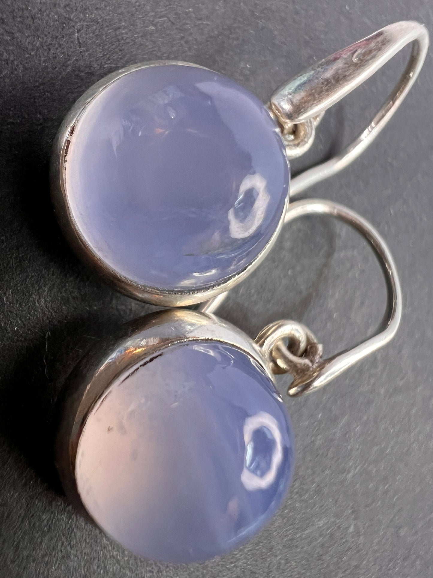 NEW blue chalcedony sterling silver circle drop earrings 5.08 grams