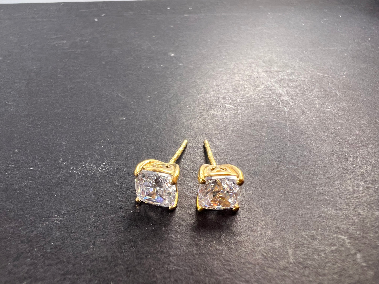 Swarovski CZ gold over Sterling silver solitaire stud earrings