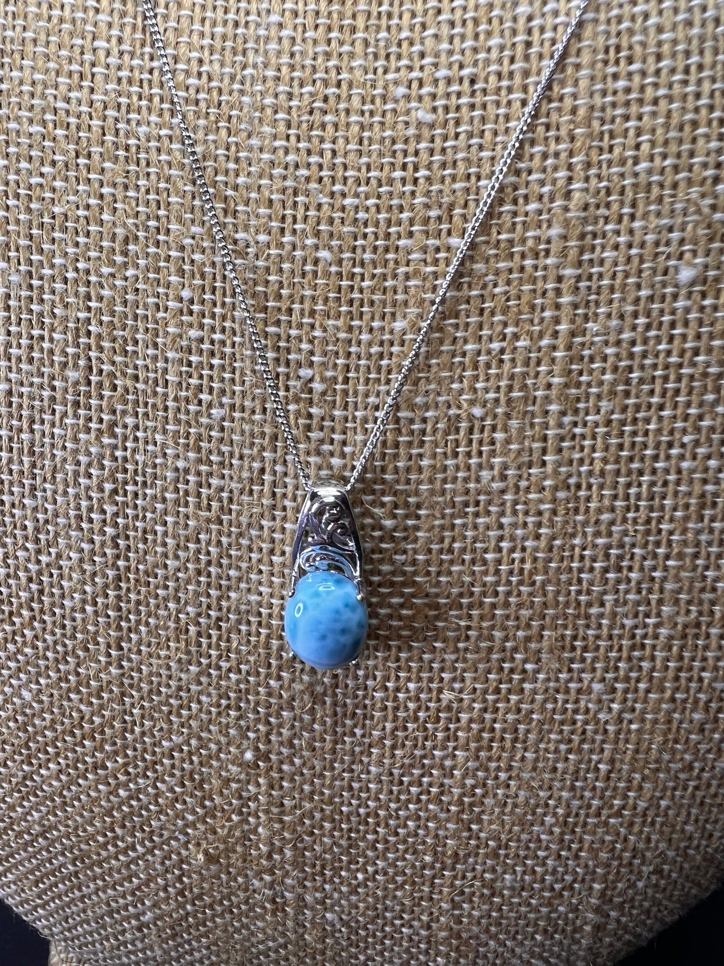 Larimar sterling silver pendant and chain necklace