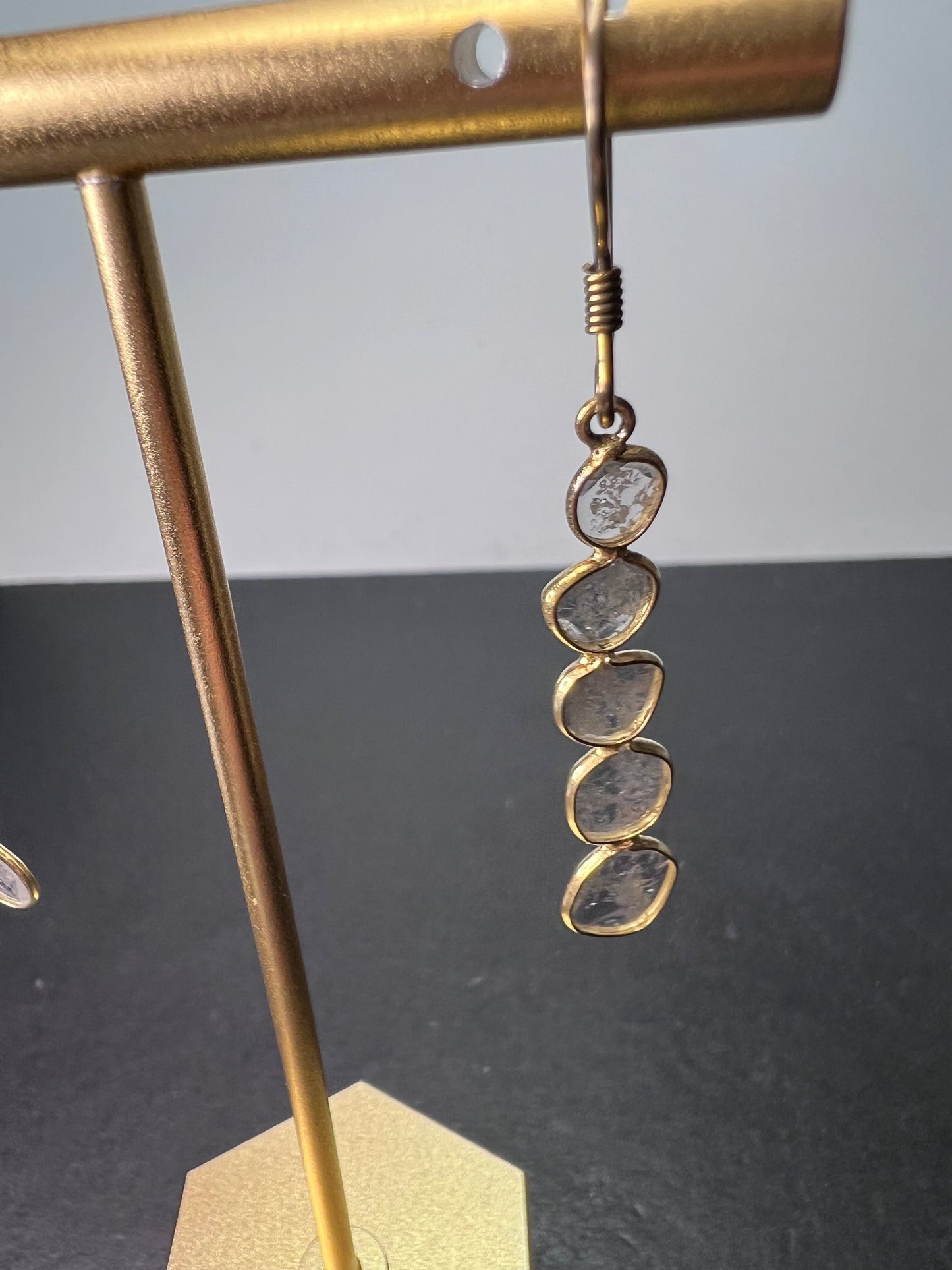 Polki diamond slice dangle earrings in gold over sterling