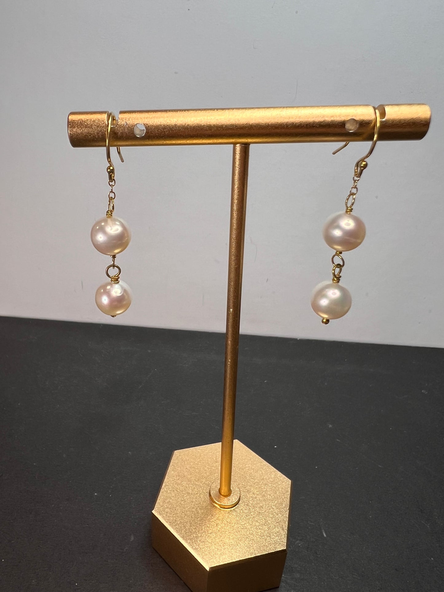 White cultured pearl dangle earrings in gold over sterling silver *NEW*