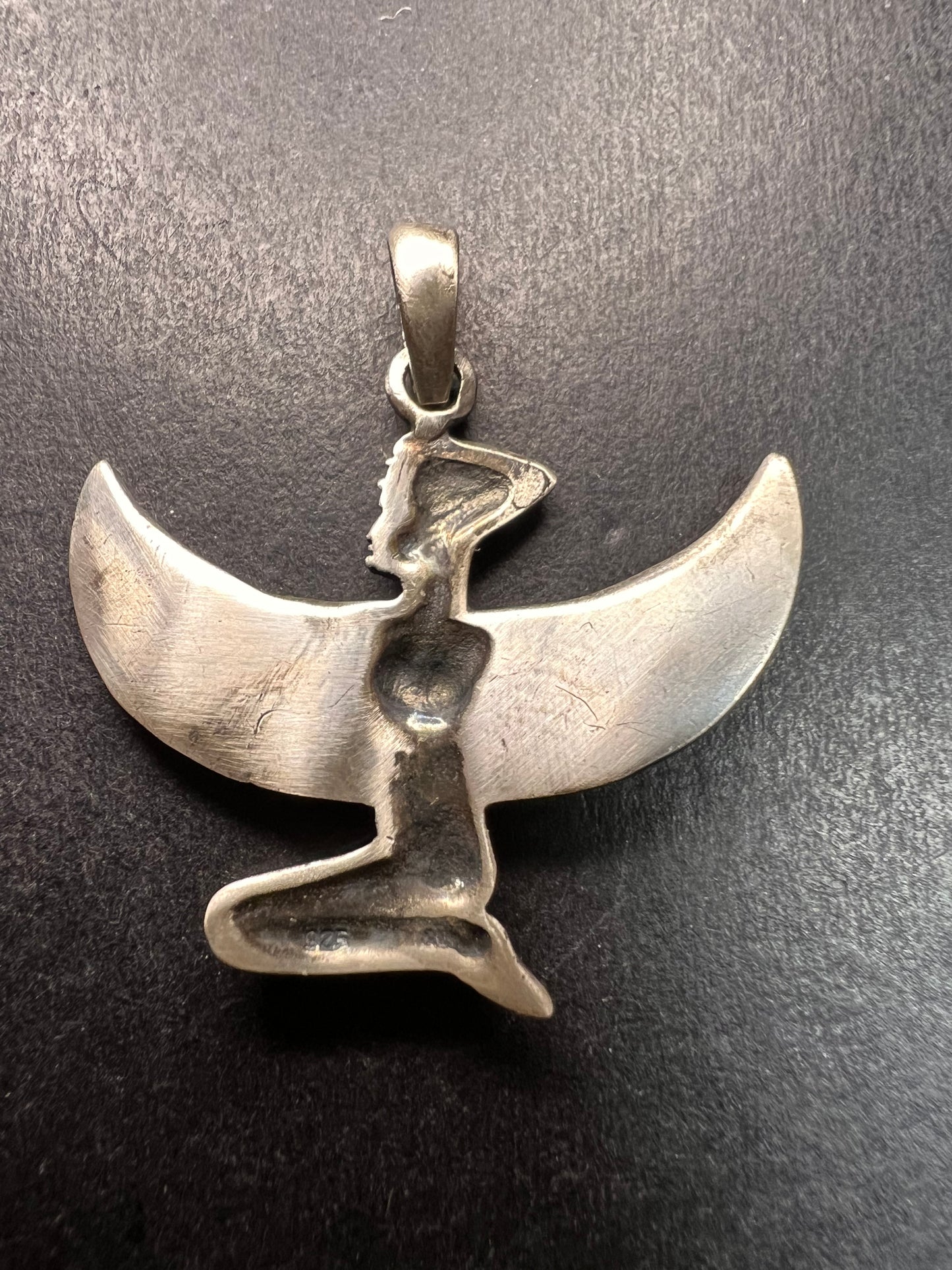 Vintage Sterling Silver Isis Goddess Pendant – Winged Egyptian Protection Amulet