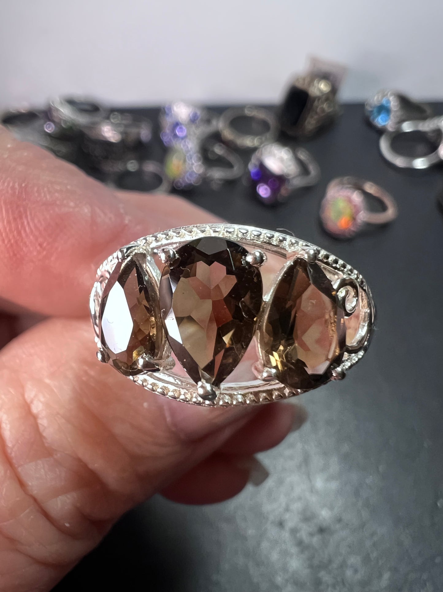 Smoky quartz and sterling silver ring size 9