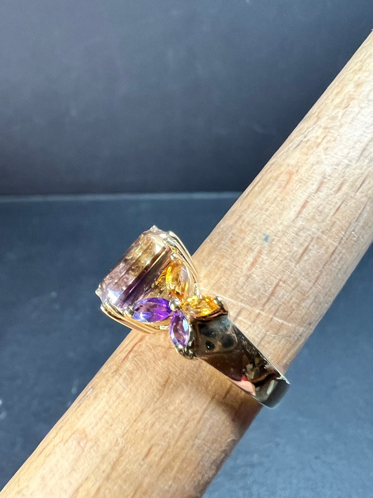Ametrine Citrine Amethyst Ring Gold Plated 925 Size 7