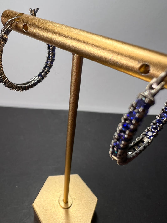 Cobalt blue CZ inside out sterling silver hoop earrings