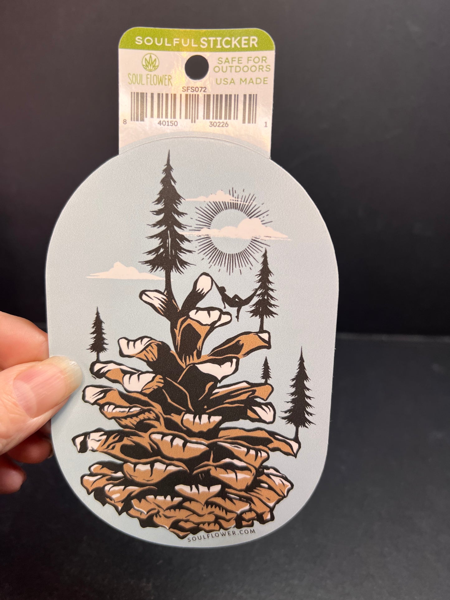Soul Flower Pinecone Nature Scene Sticker – Forest Mountain Art Decal