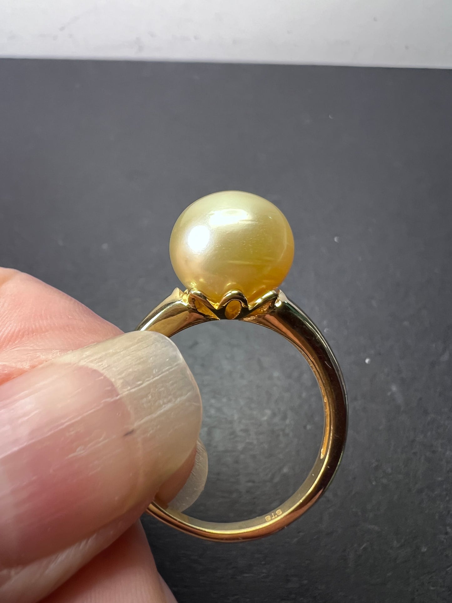 10mm yellow cultured pearl solitaire ring in gold over sterling silver size 9