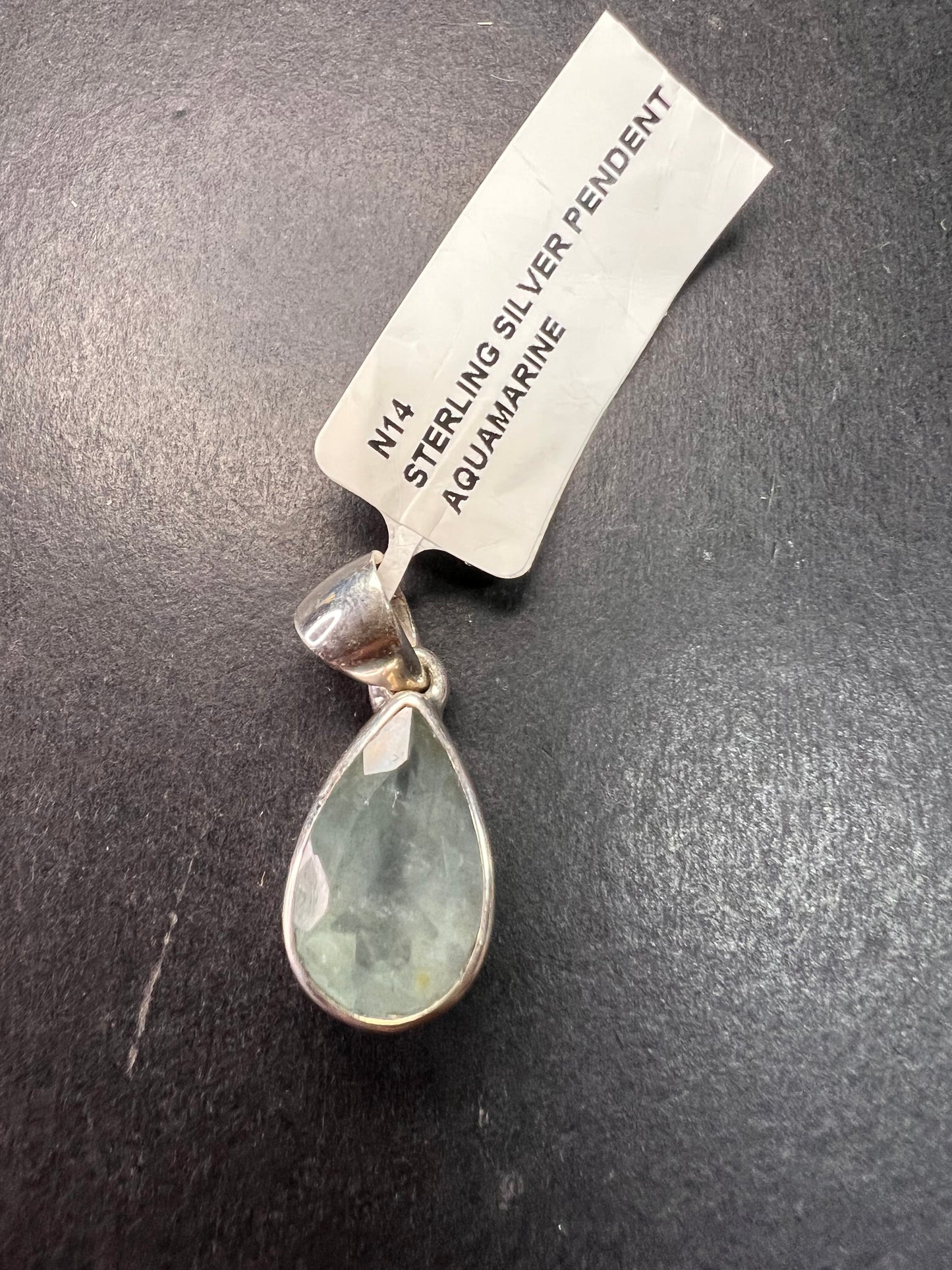 NEW Aquamarine sterling silver teardrop pendant