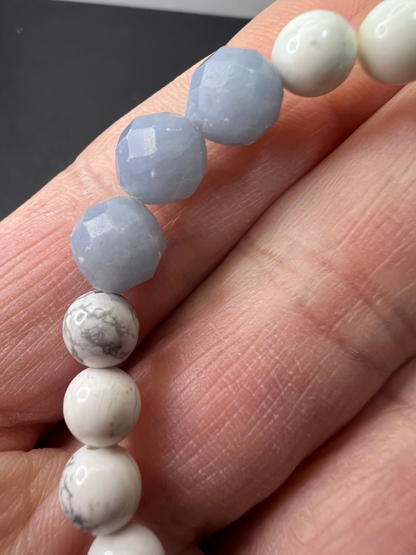 Howlite and Angelite stretch bracelet 7 inch