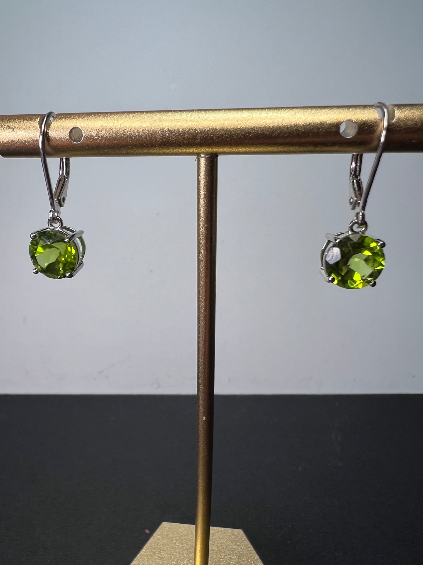 Green Peridot Sterling Silver Solitaire Earrings