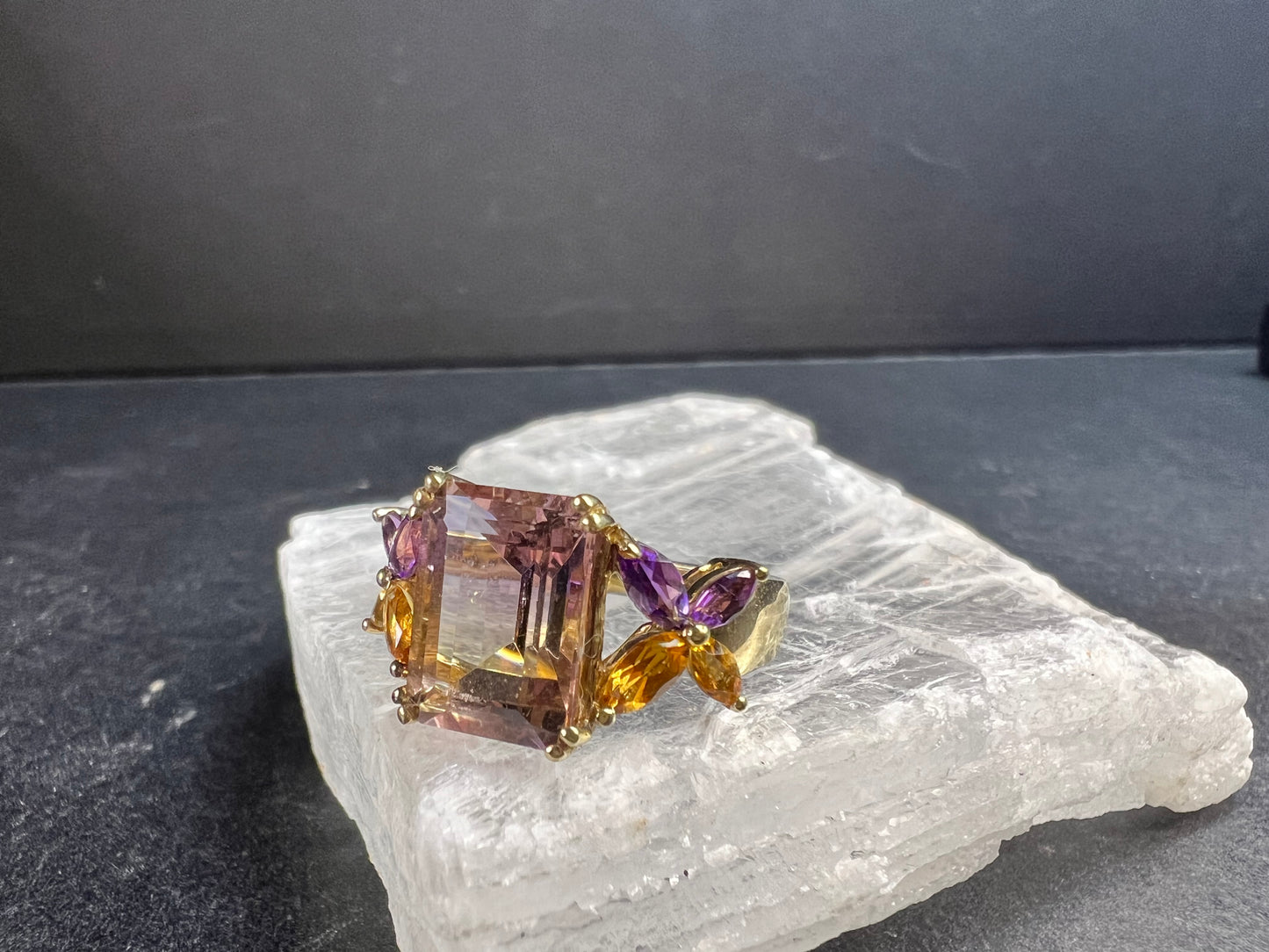 Ametrine Citrine Amethyst Ring Gold Plated 925 Size 7