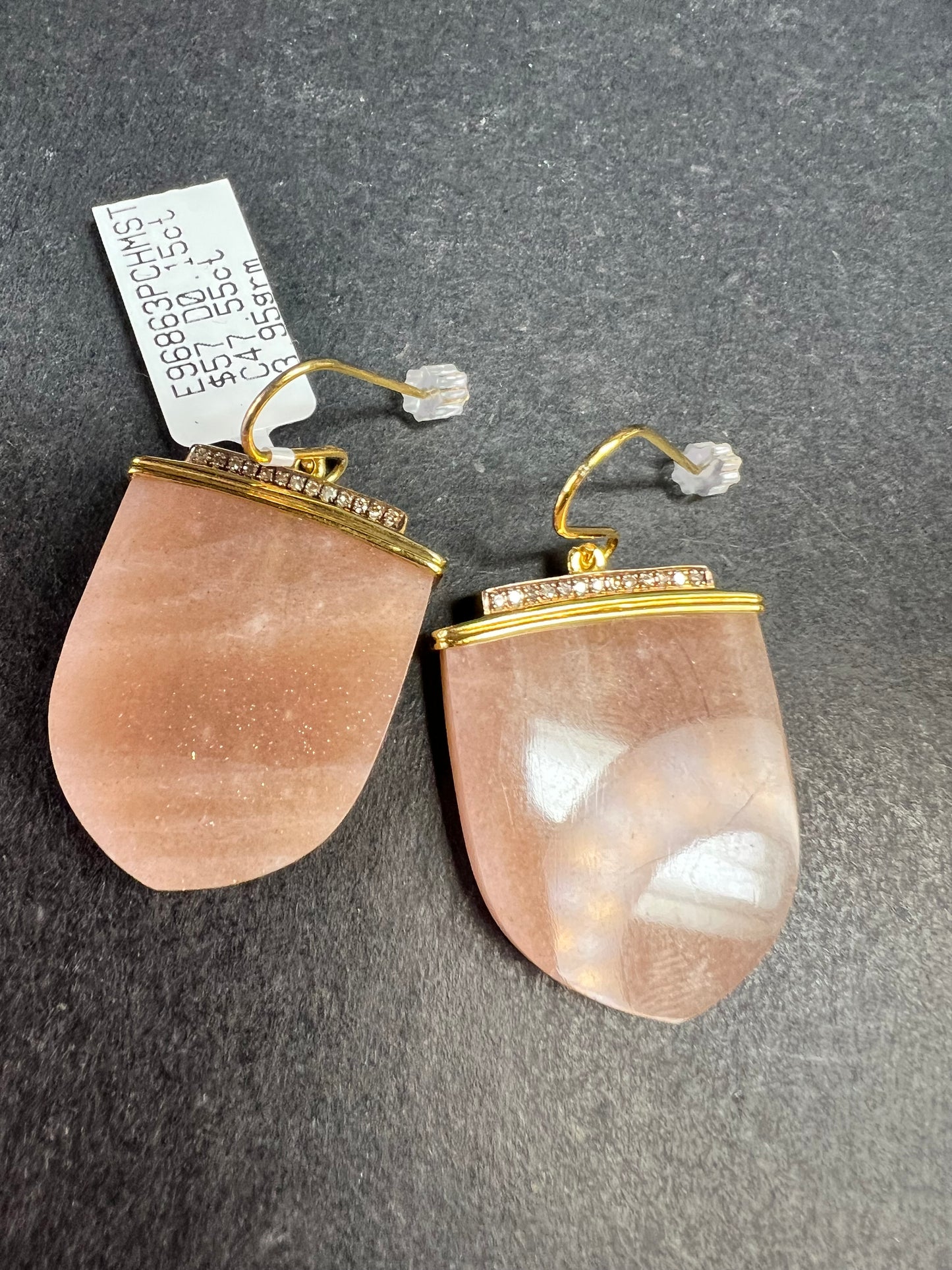 NEW Carol Brodie Rarities Peach Moonstone Diamond 925 Vermeil Earrings