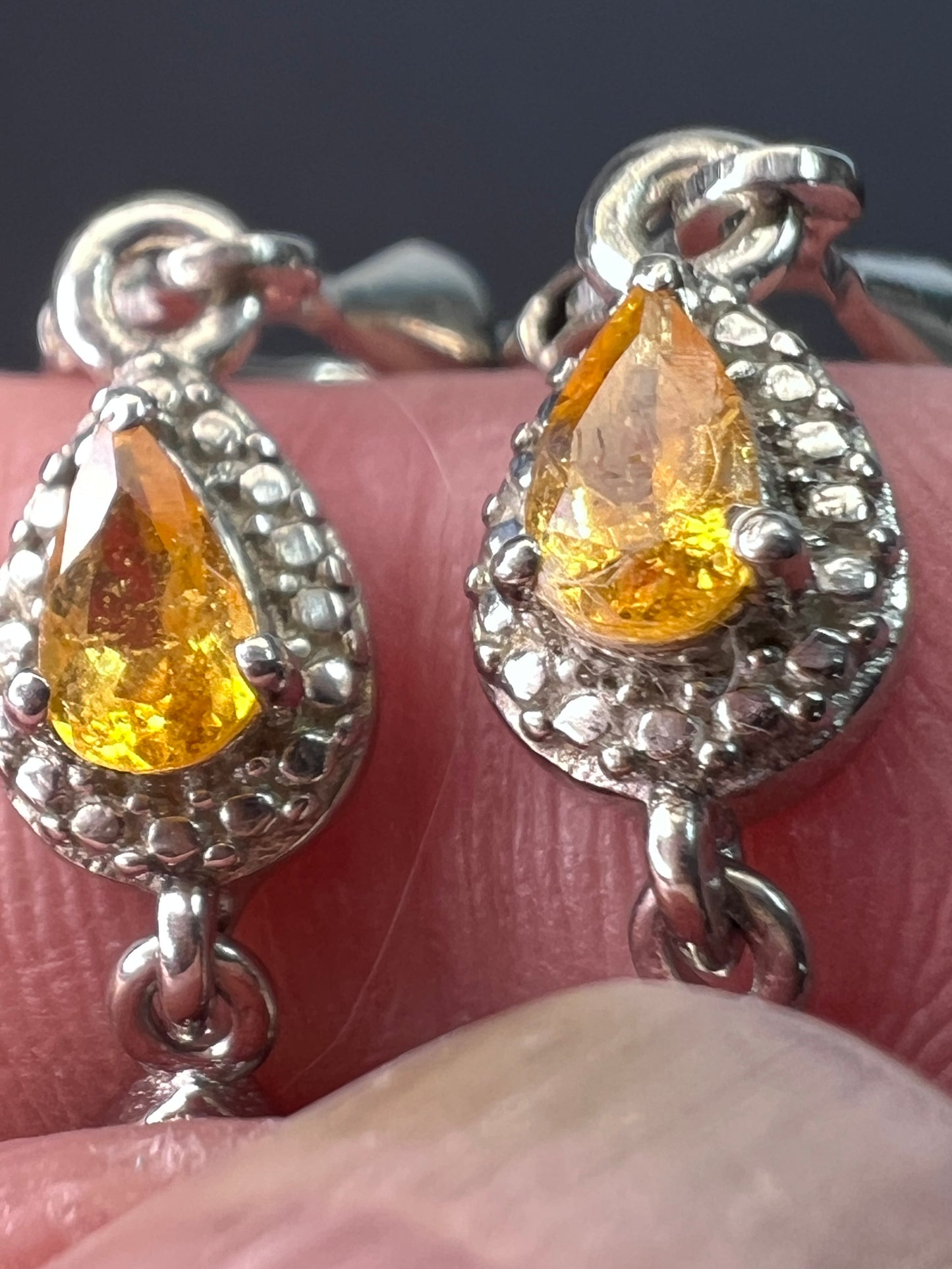 Mandarin garnet and sterling silver dangle earrings