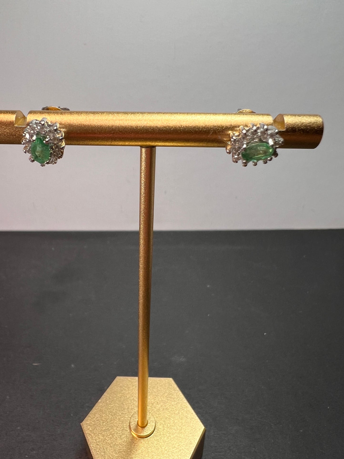 Zambian emerald and zircon sunburst stud earrings in platinum over sterling silver *NEW*