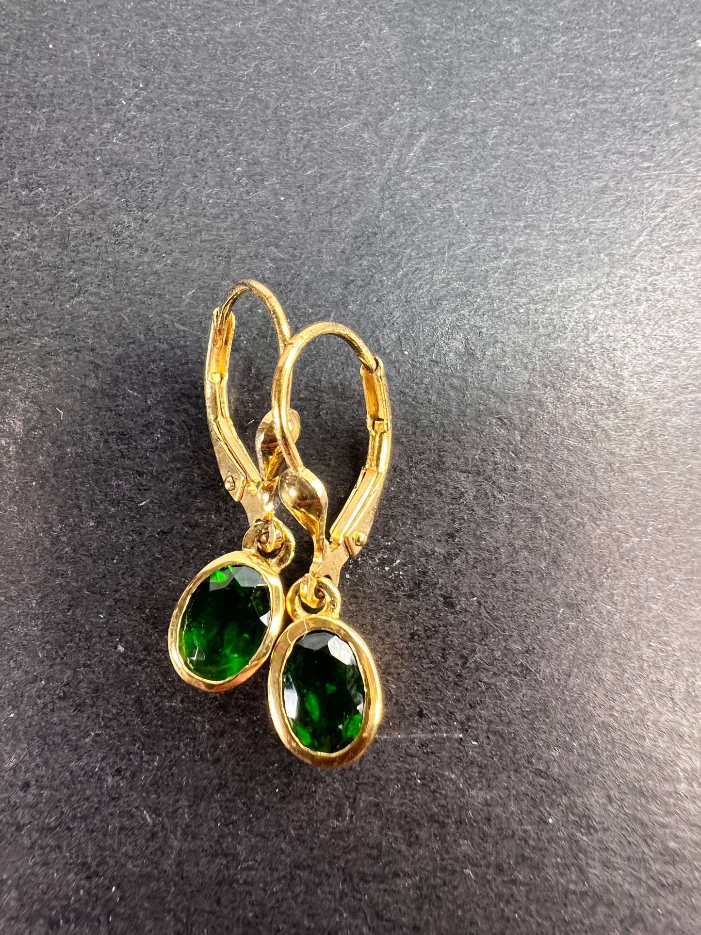 Chrome diopside lever back earrings in gold over sterling silver