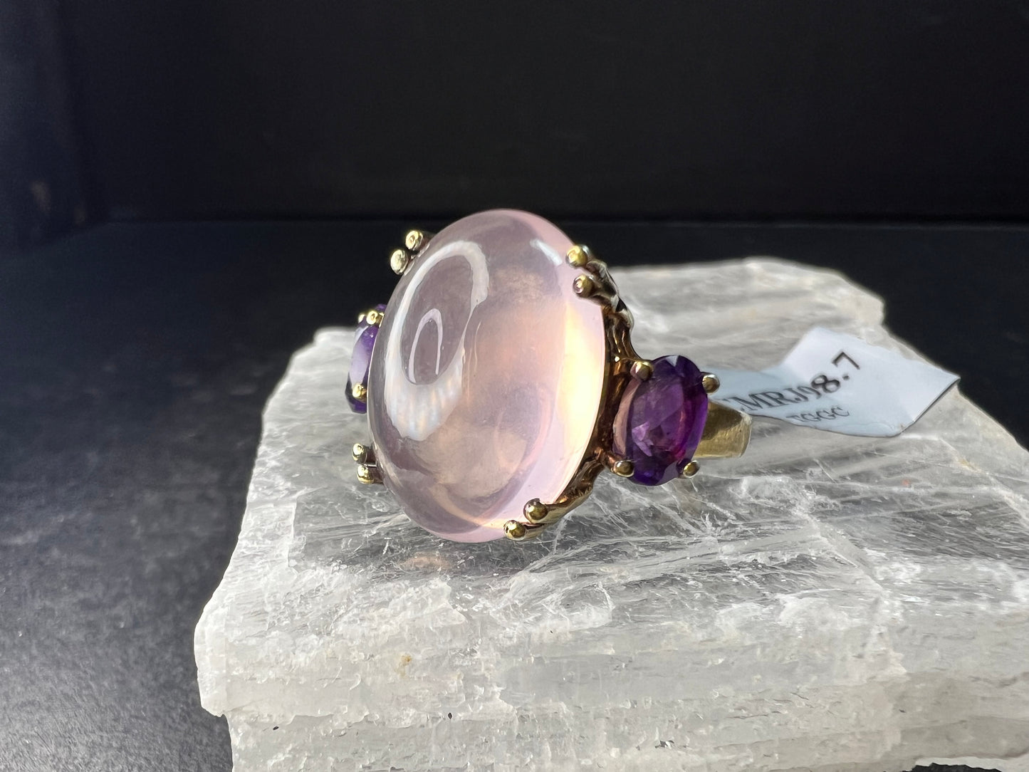 Rose Quartz & Amethyst Gold Plated 925 Ring Size 7 NWT