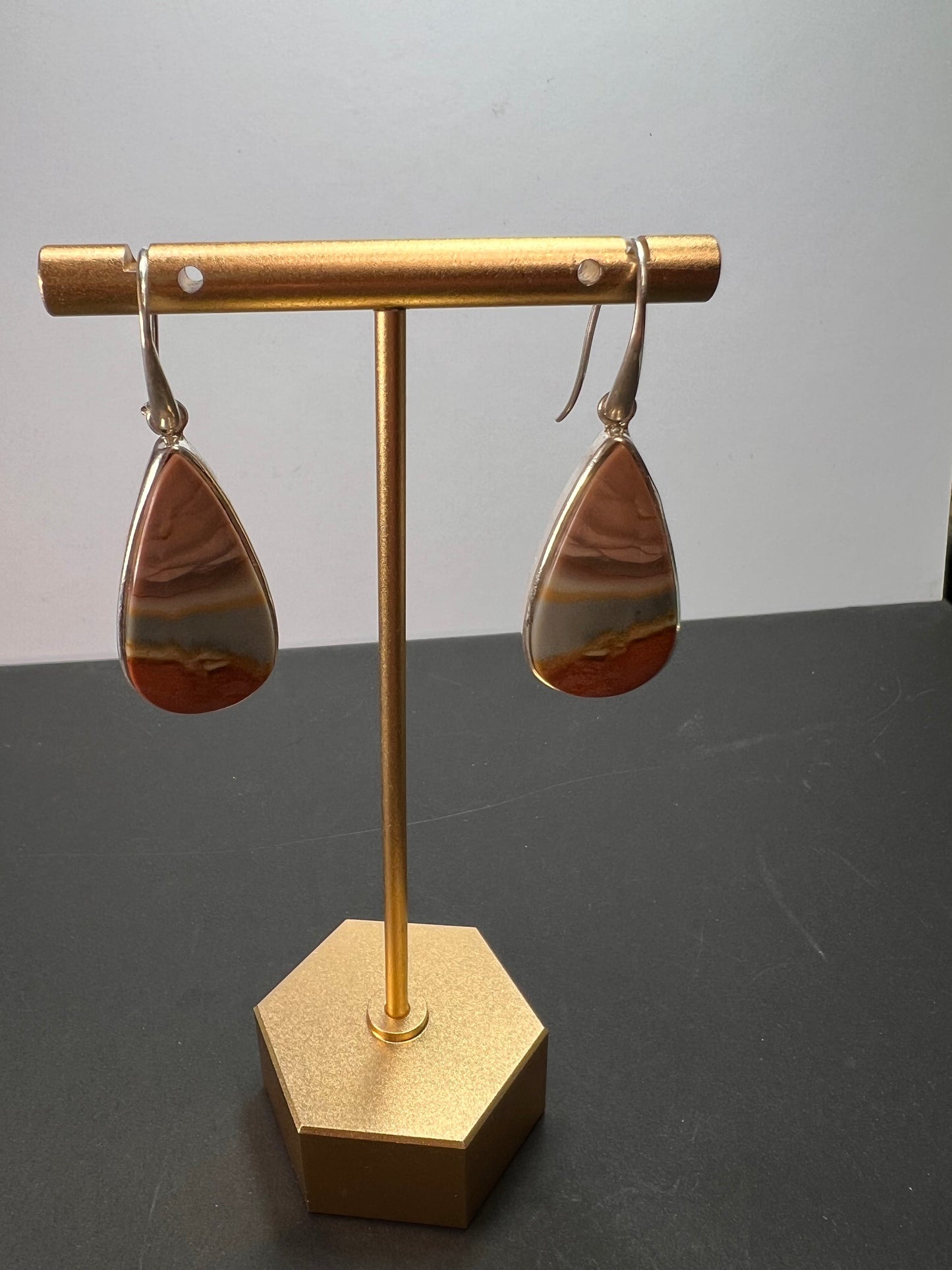 NEW Polychrome Jasper teardrop sterling silver dangle earrings 11.37 grams