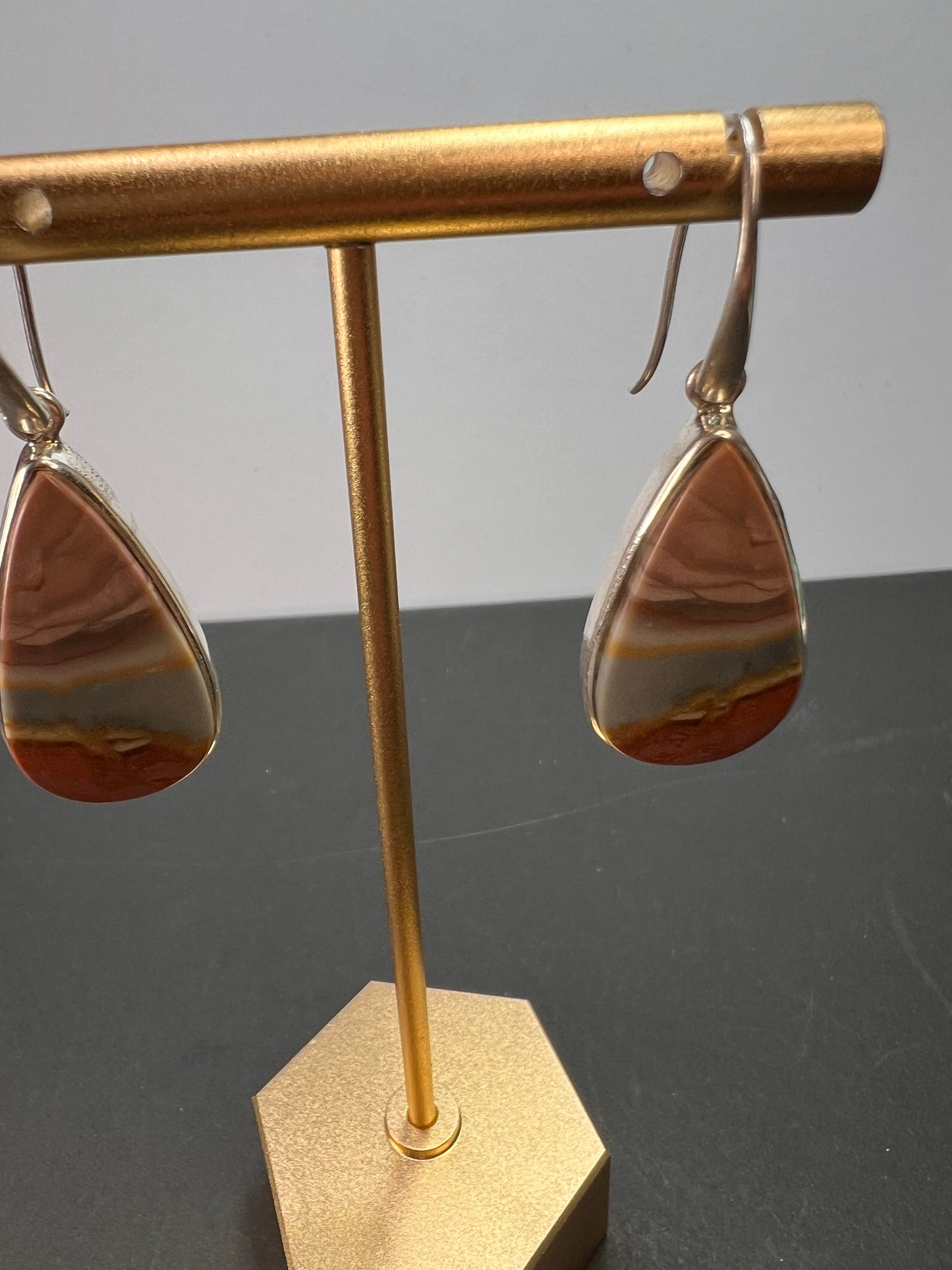 NEW Polychrome Jasper teardrop sterling silver dangle earrings 11.37 grams