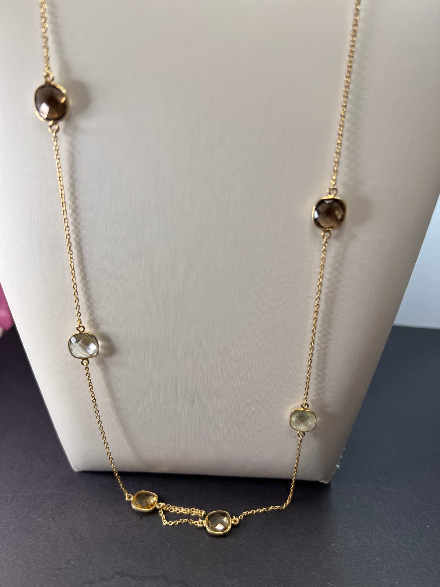 Multi gem 18k Yellow Gold Over Silver station Necklace 22.95ctw