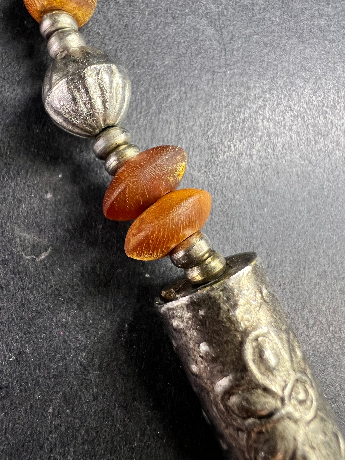 Vintage Berber Amber Resin Coin Necklace Tribal North African Style