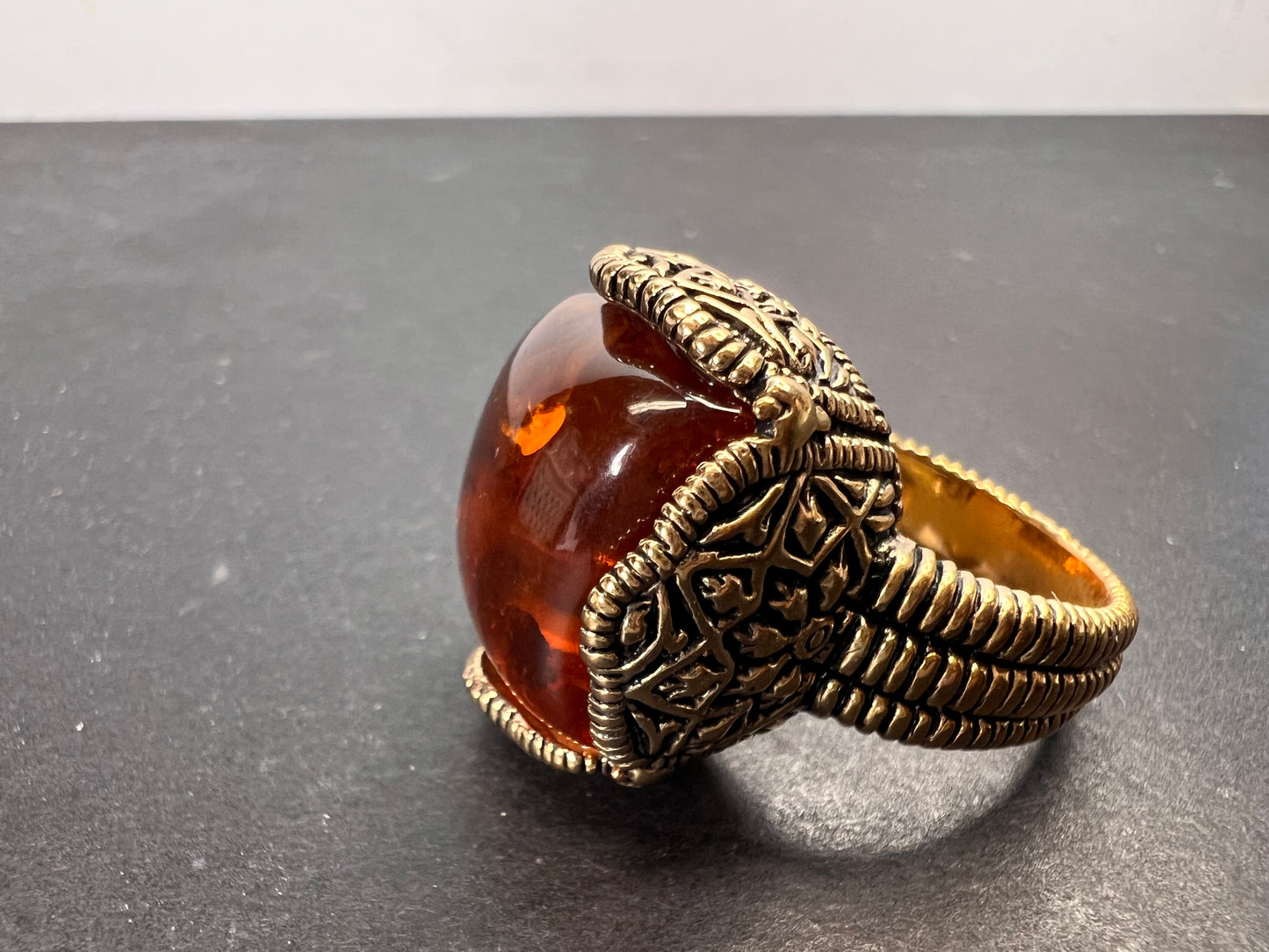 Designer Barse amber brass ring size 9