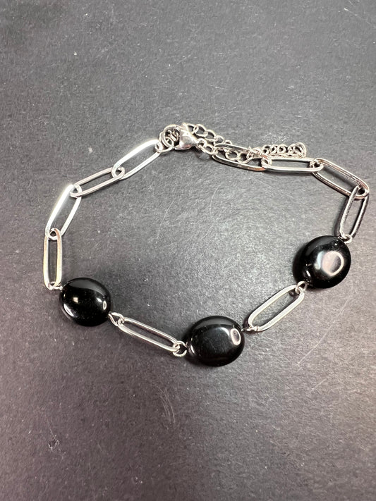 Black onyx and stainless steel paper clip bracelet *NEW*