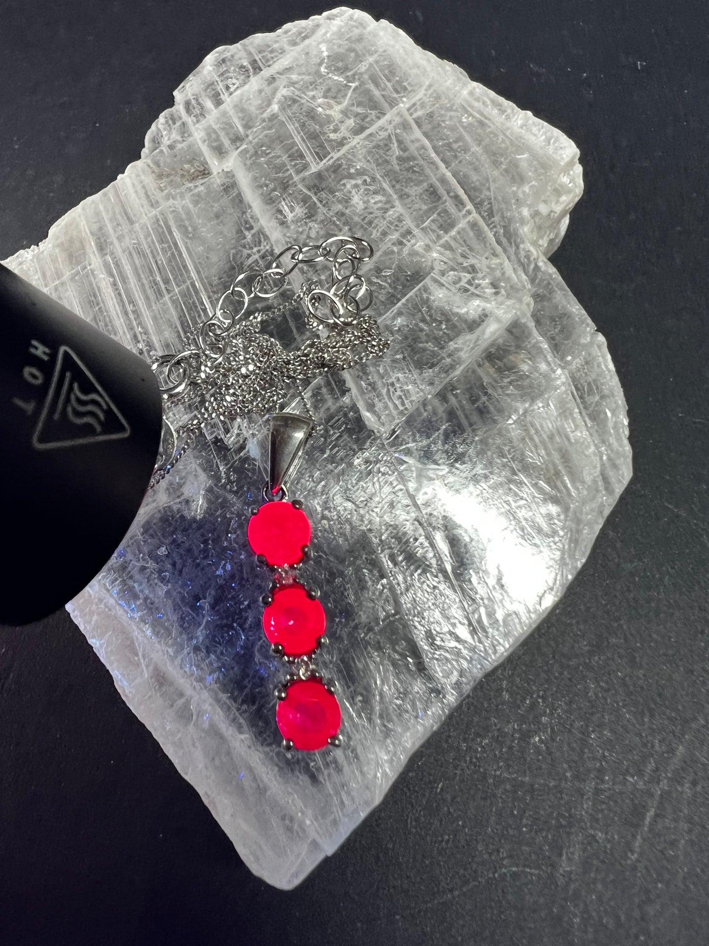 Pink Sapphire & White Topaz Sterling Silver Pendant Necklace 16-18”