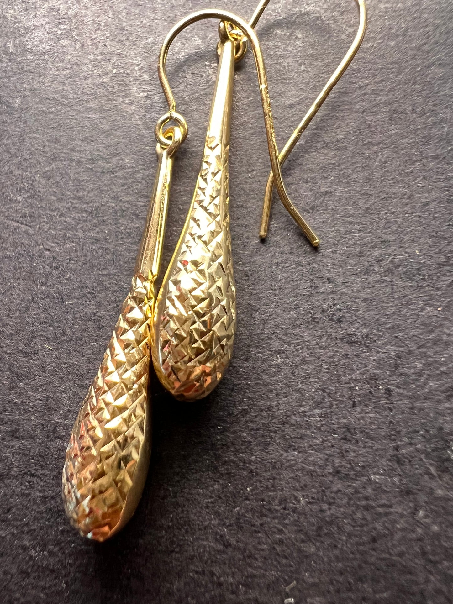 Turkish 10k yellow gold diamond cut teardrop earrings