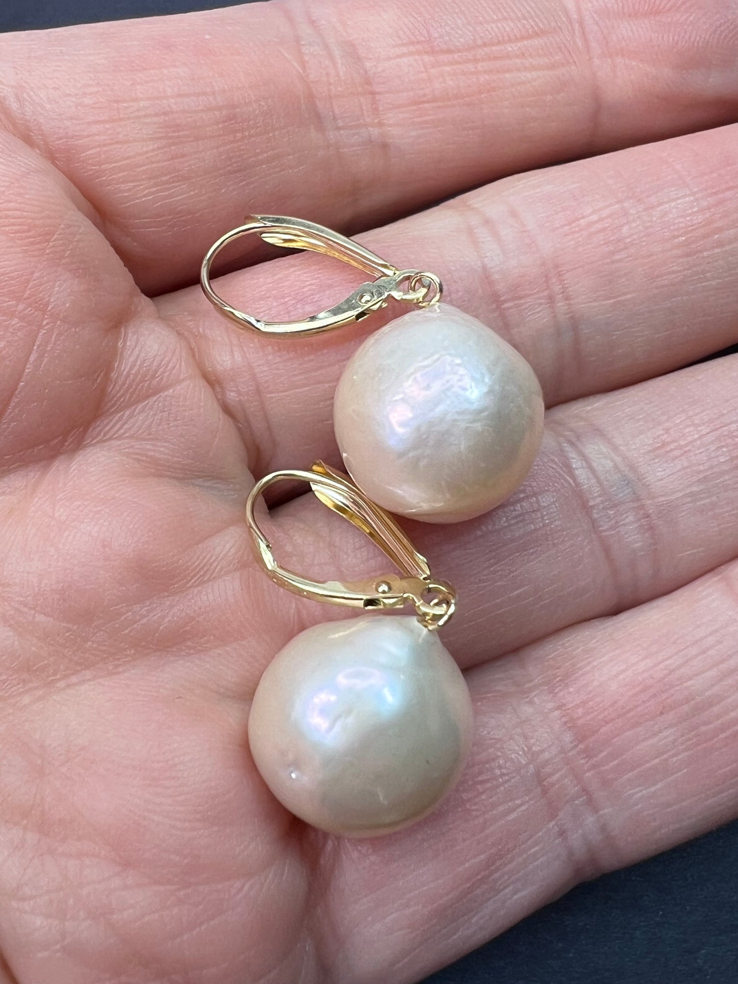 14k gold lever back pearl earrings