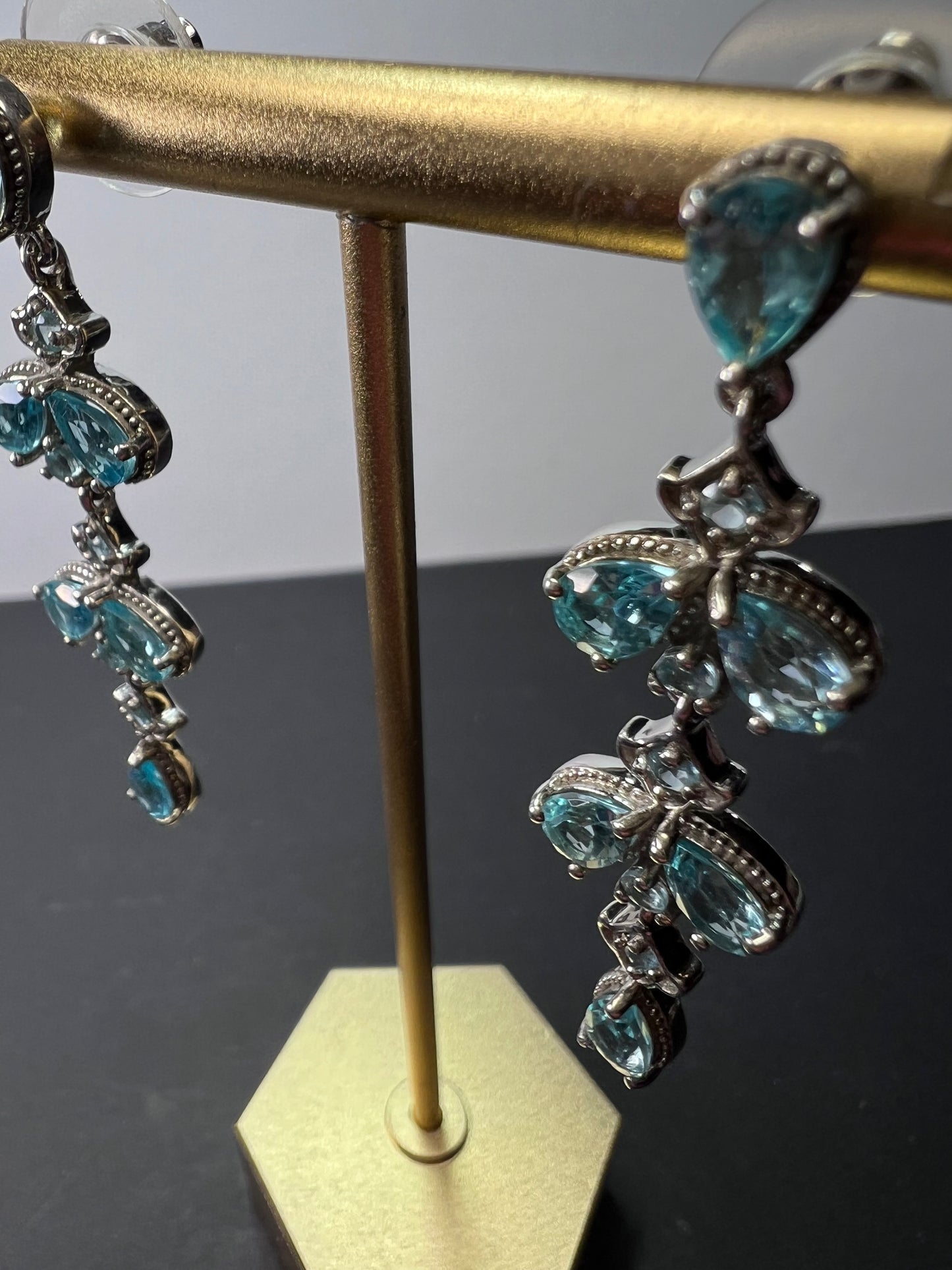 Blue apatite sterling silver chandelier earrings