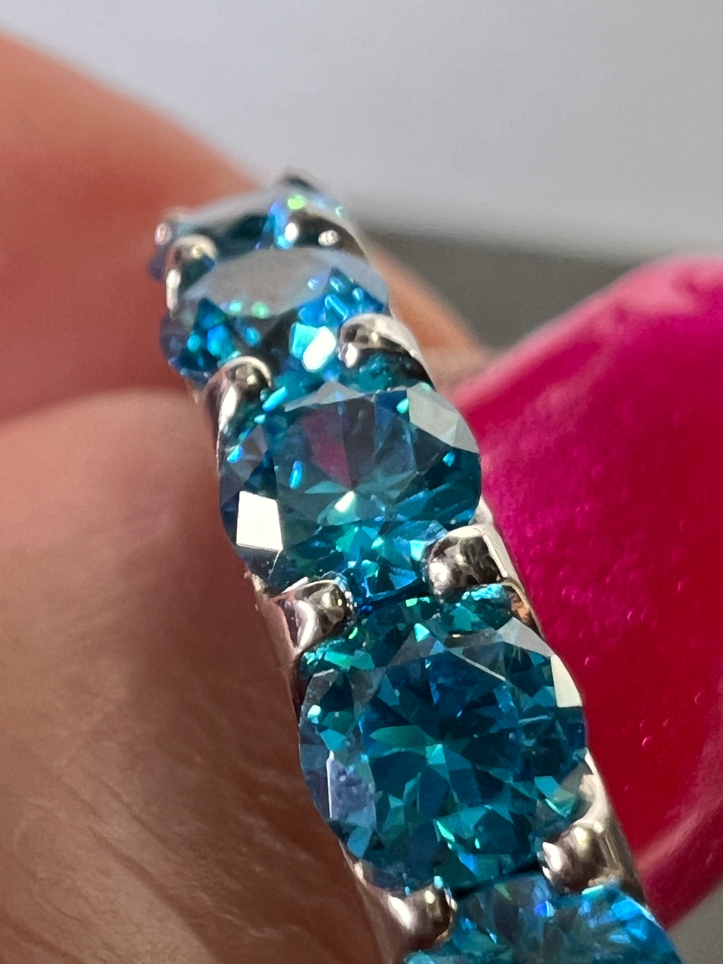 5 stone blue CZ rhodium over Sterling silver ring size 9