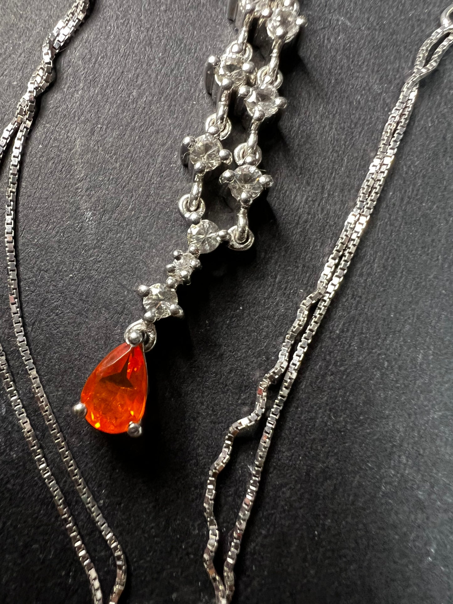 Vintage Sterling Silver Mexican Fire Opal & White Topaz Y Necklace