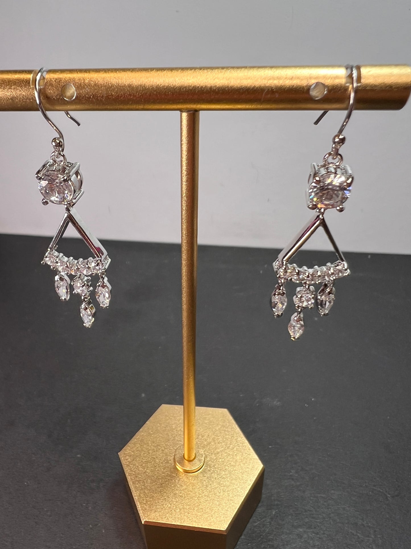 CZ chandelier earrings in platinum over rhodium