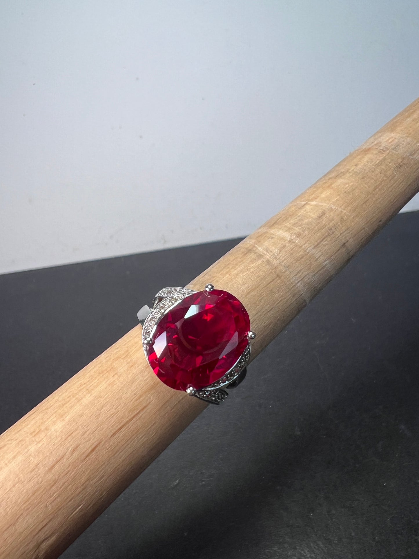 Lab created ruby cocktail ring in sterling silver size 9