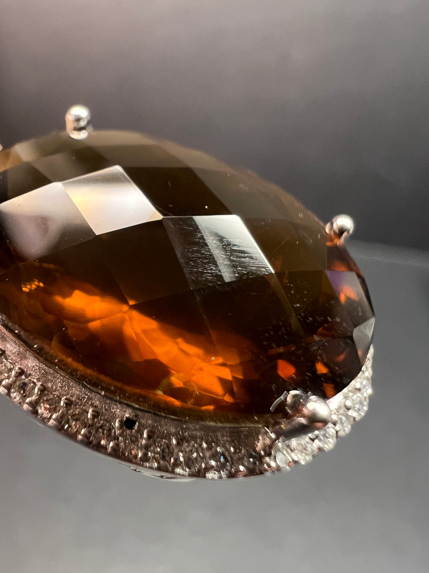 Sterling Cognac Quartz Pendant Necklace | 24” Adjustable Ball Chain