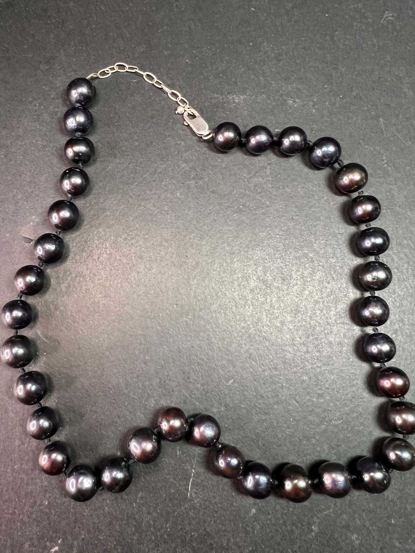 New Black Cultured Freshwater Pearl Necklace 11mm, 18–20”, 925 Silver