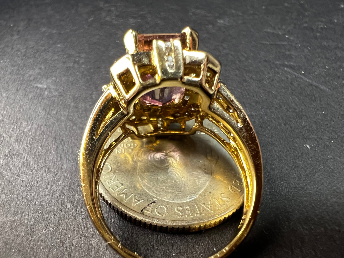 Vintage Ametrine Emerald Cut Ring Gold Over Sterling White Zircon Size 7