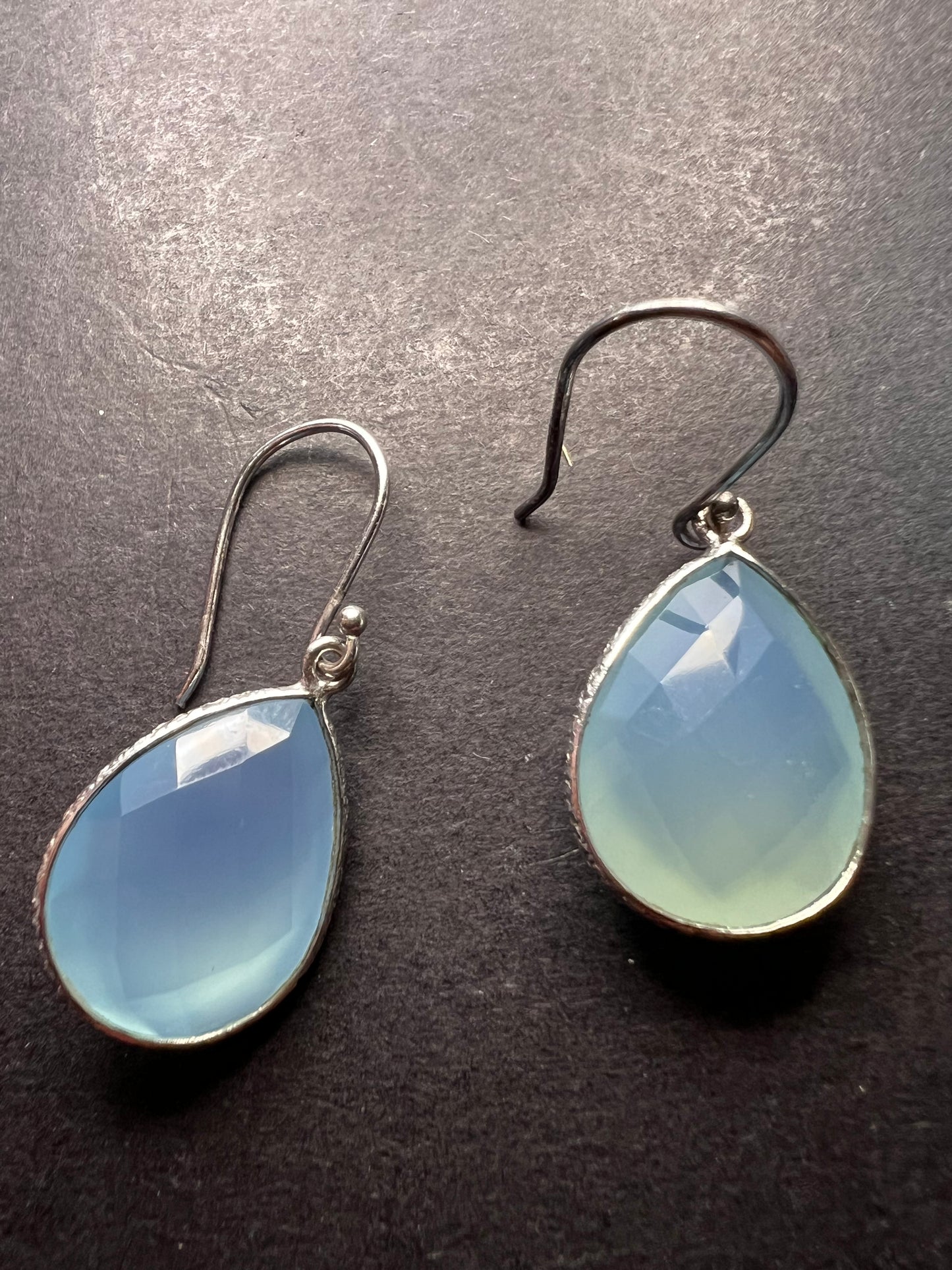 Aqua chalcedony sterling silver teardrop earrings