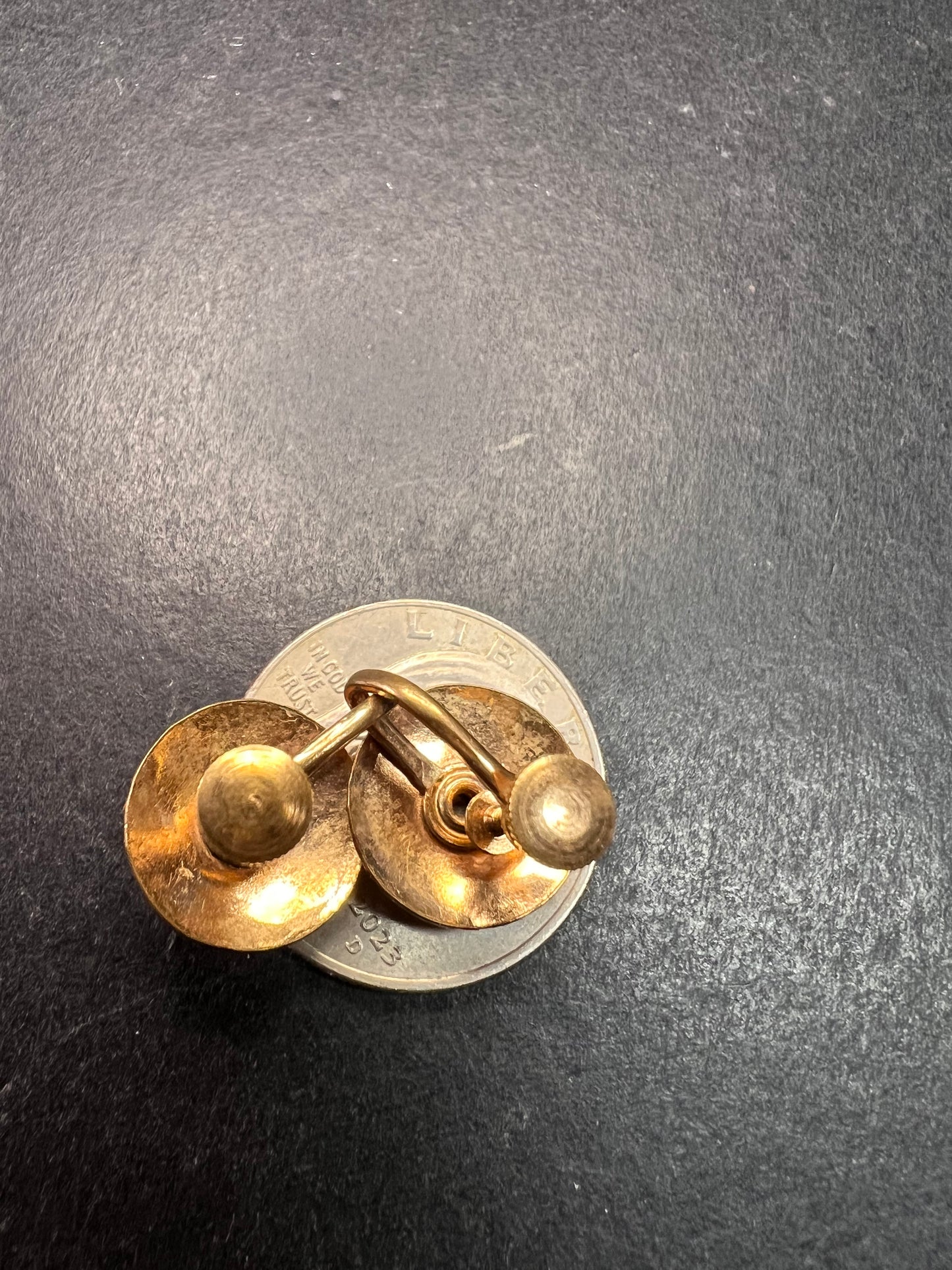 Vintage MCM Gold Tone Guilloche Enamel Pink Rose Screw Back Earrings