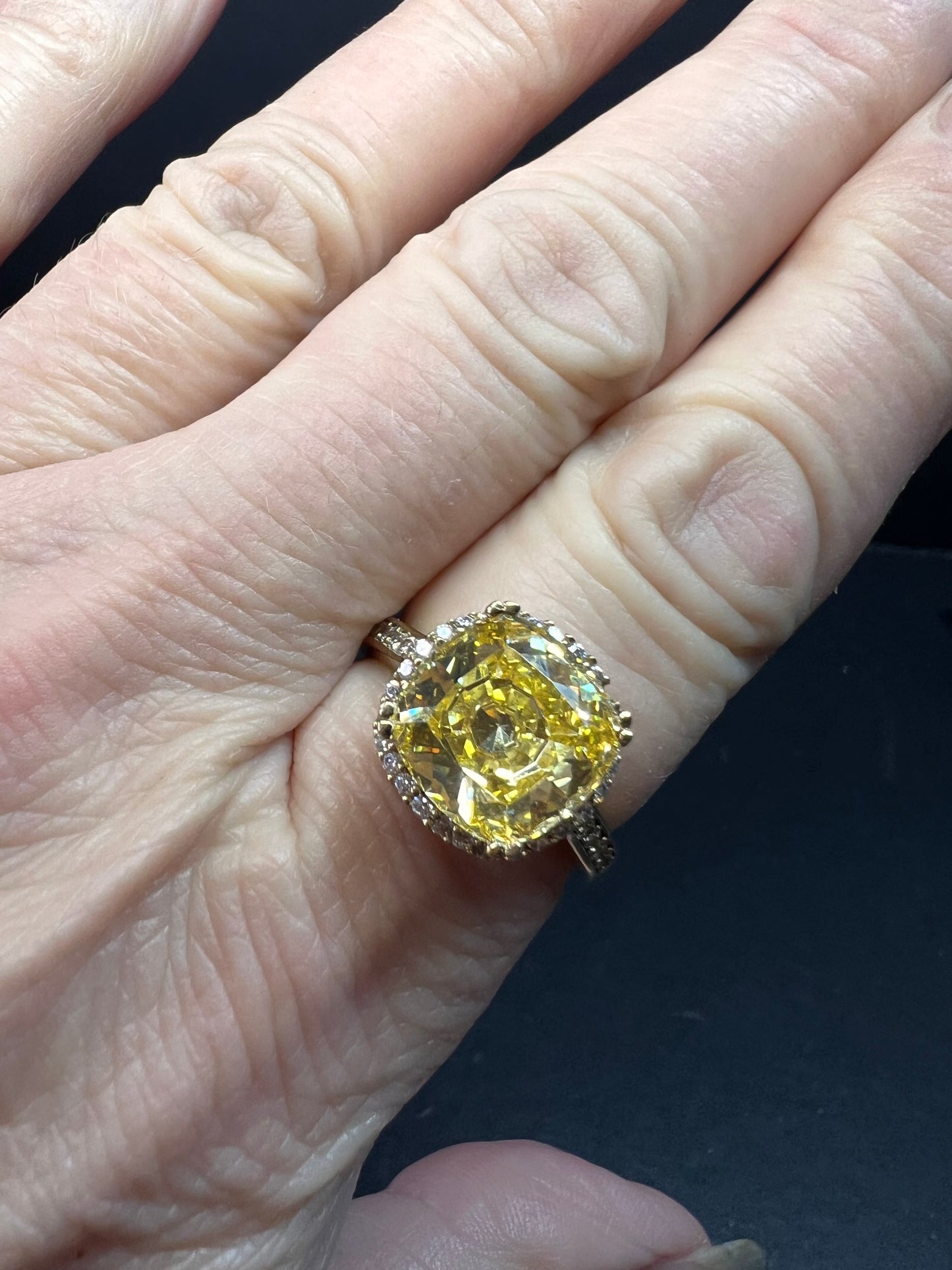 Yellow CZ halo ring in gold over sterling silver size 9