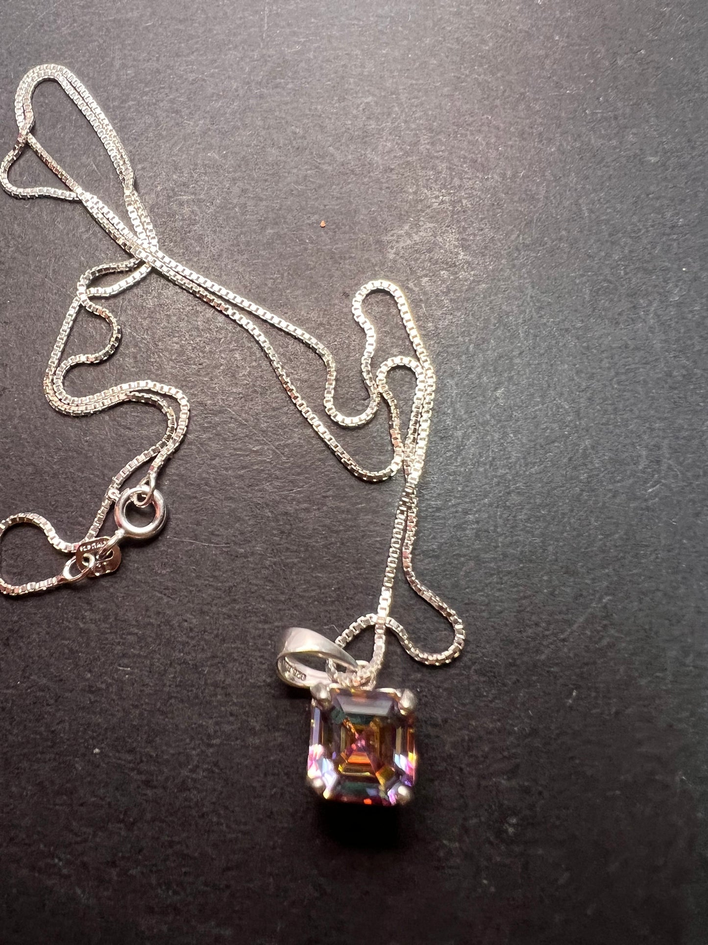 Mystic multi colored quartz gem pendant in sterling silver with chain