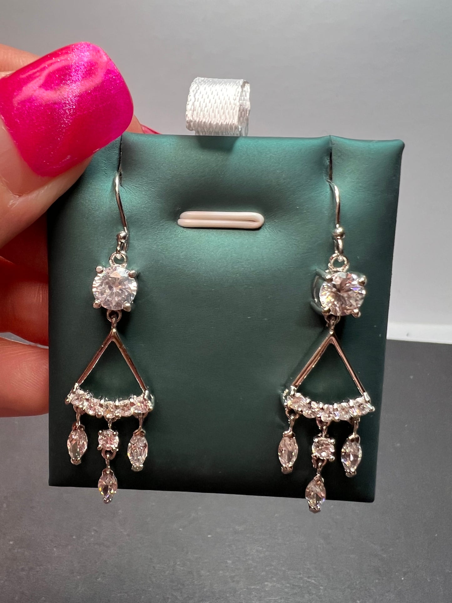 CZ chandelier earrings in platinum over rhodium