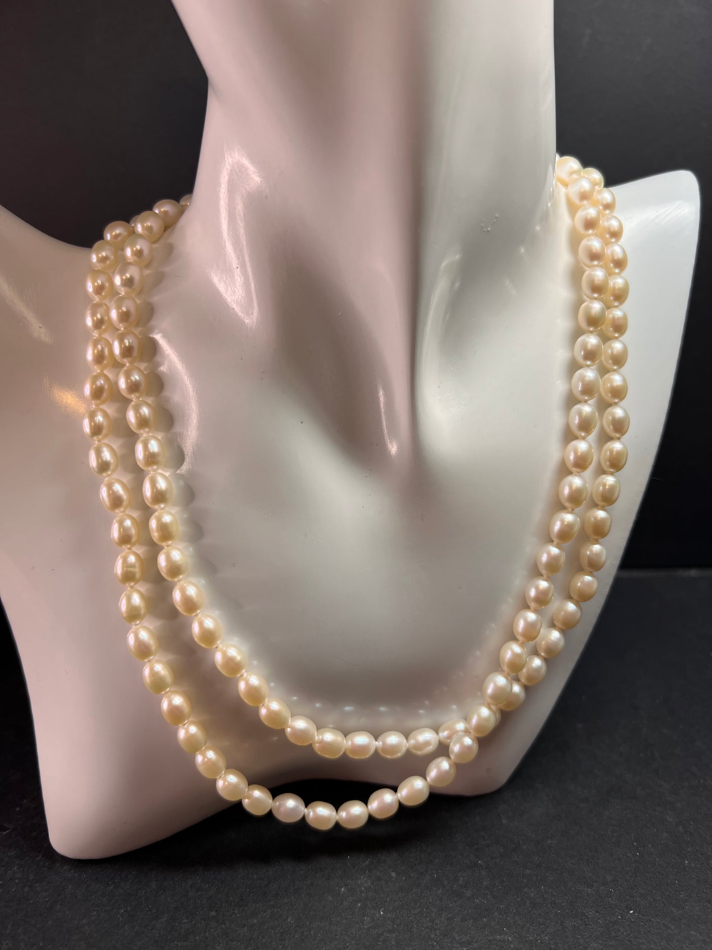 Estate 36” White Cultured Freshwater Pearl Necklace 925 Sterling