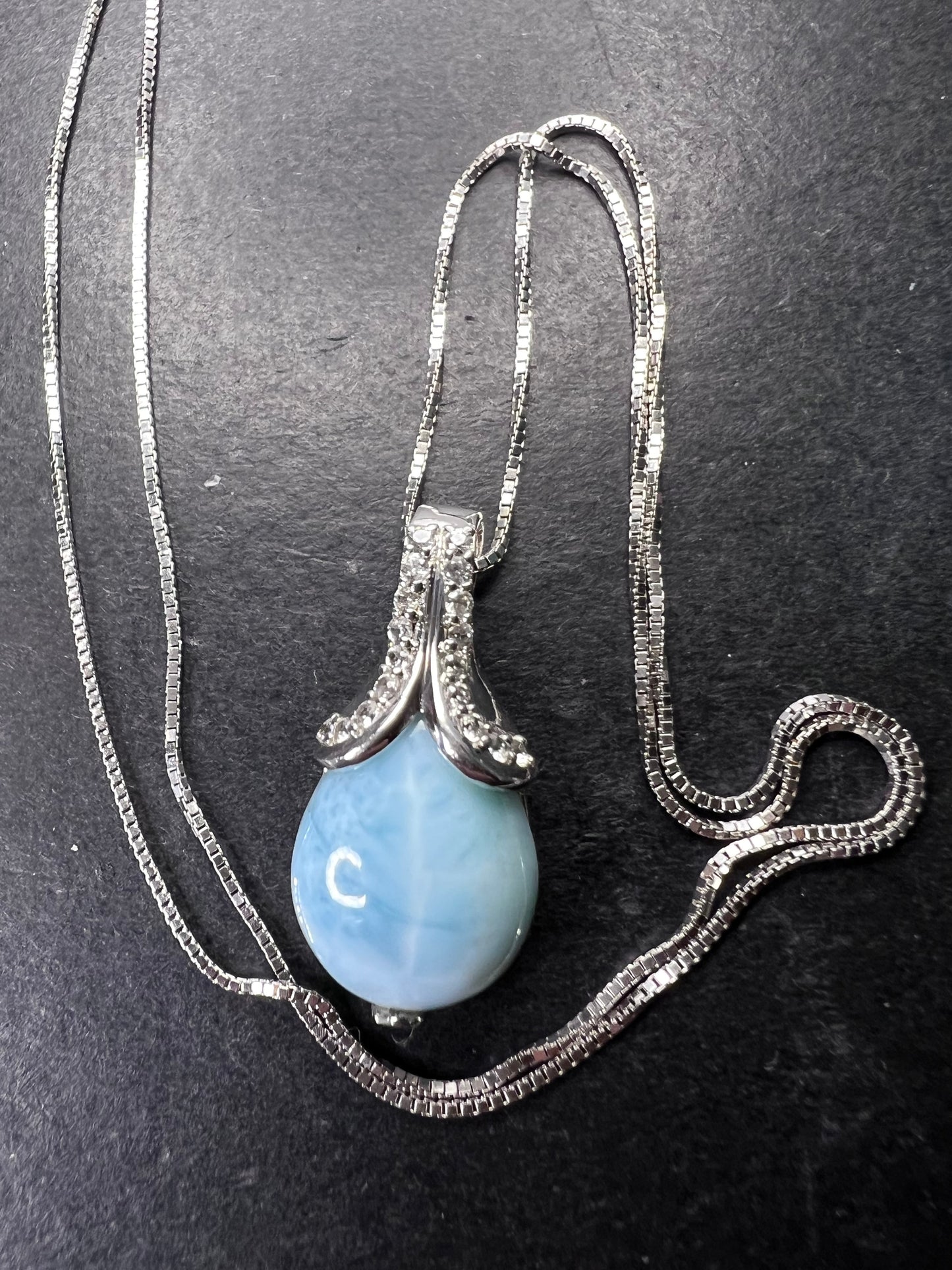 Larimar tear drop sterling silver pendant with 18 inch chain necklace