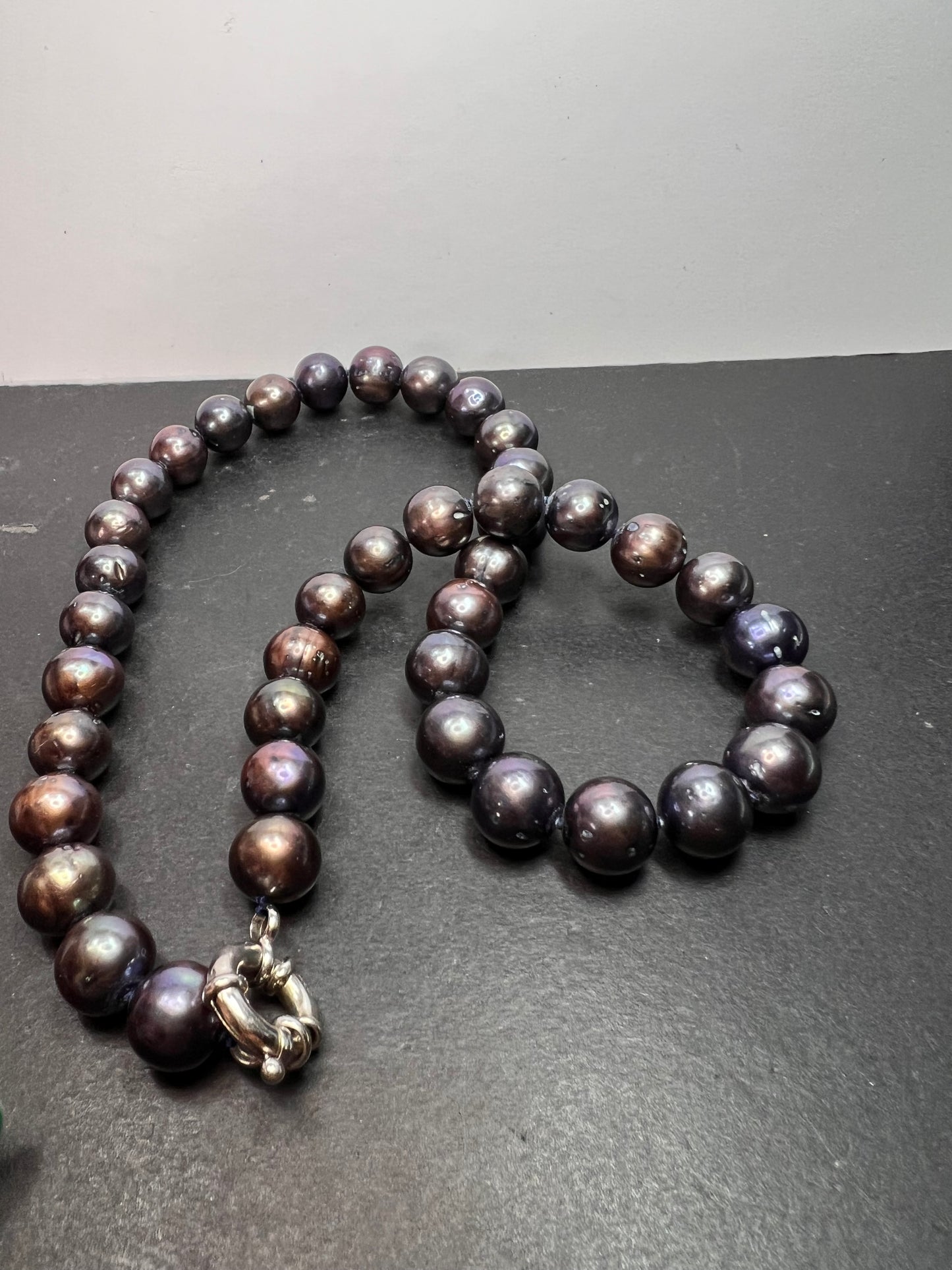 11-12mm cultured black pearl necklace with sterling silver jumbo clasp