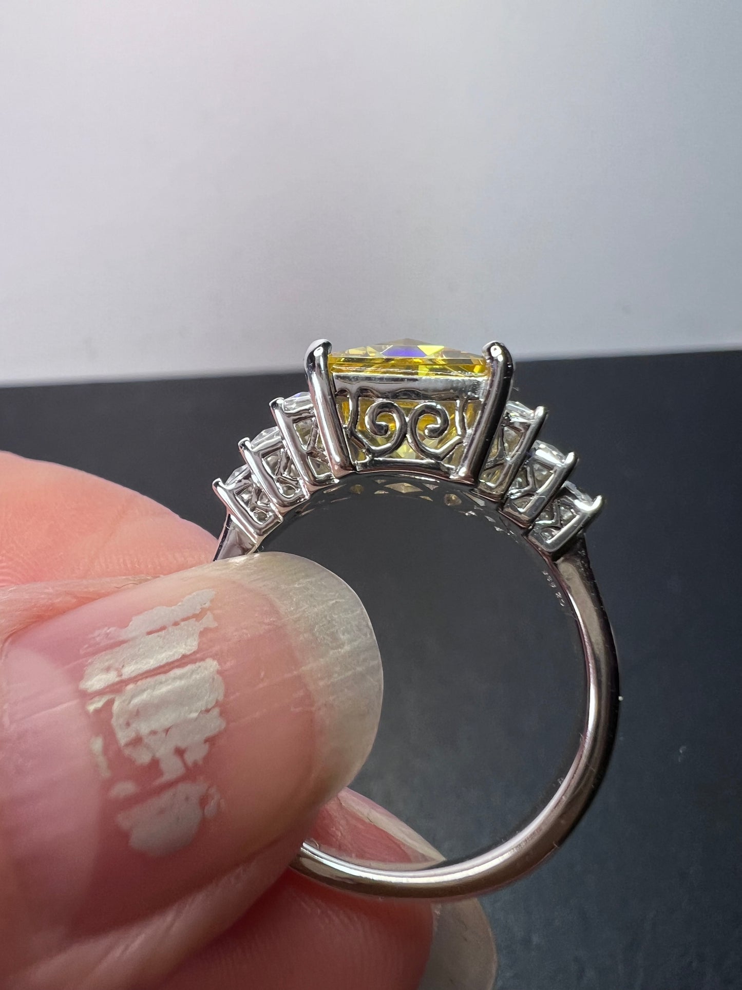 Yellow and white cz sterling silver cocktail ring size 9